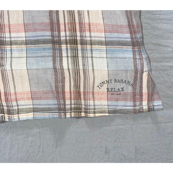 Tommy Bahama Short Sleeve Button Front 100% Linen Shirt. Plaid, Size L. EUC!! - Picture 2 of 7